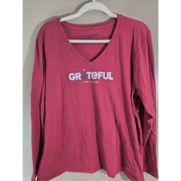 Life Is Good Crusher Tee Red Holiday Christmas Long Sleeve Grateful Sz XL - Picture 3 of 10